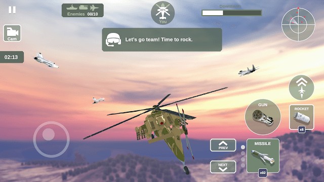 Điều khiển trực thăng của bạn trên không, chiến đấu với các đối thủ trong Helicopter Simulator: Warfare