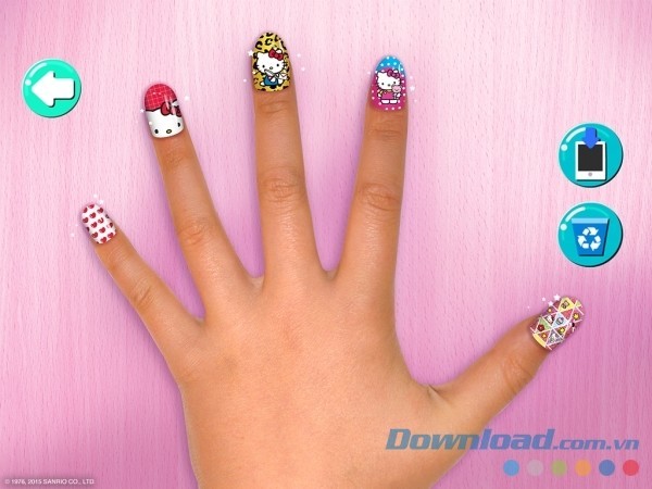 Áp dụng bộ móng tự tạo lên bàn tay thật qua Hello Kitty Nail Salon cho Android