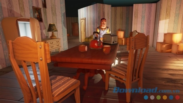 Đột nhập vào căn nhà của ông hàng xóm trong game phiêu lưu chiến thuật kinh dị Hello Neighbor cho máy tính