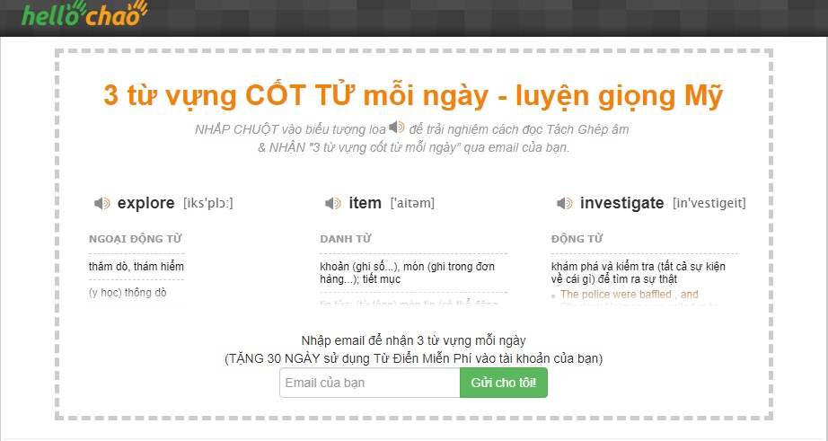 Tra từ điển trực tuyến miễn phí trên HelloChao.vn