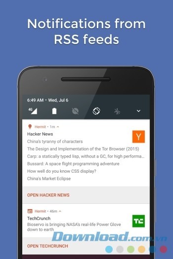 Hermit hỗ trợ thông báo bất kỳ RSS từ mọi trang web