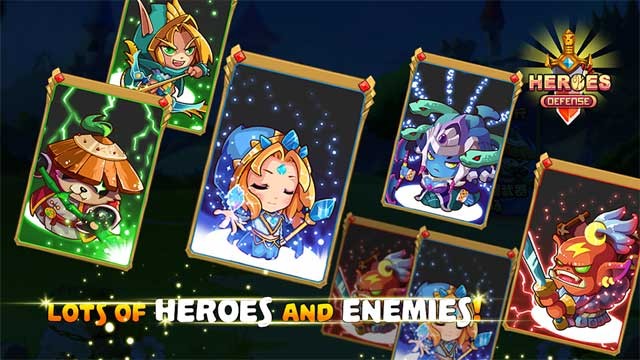 Heroes Defender for Android có hệ thống nhân vật đa dạng với tạo hình độc đáo