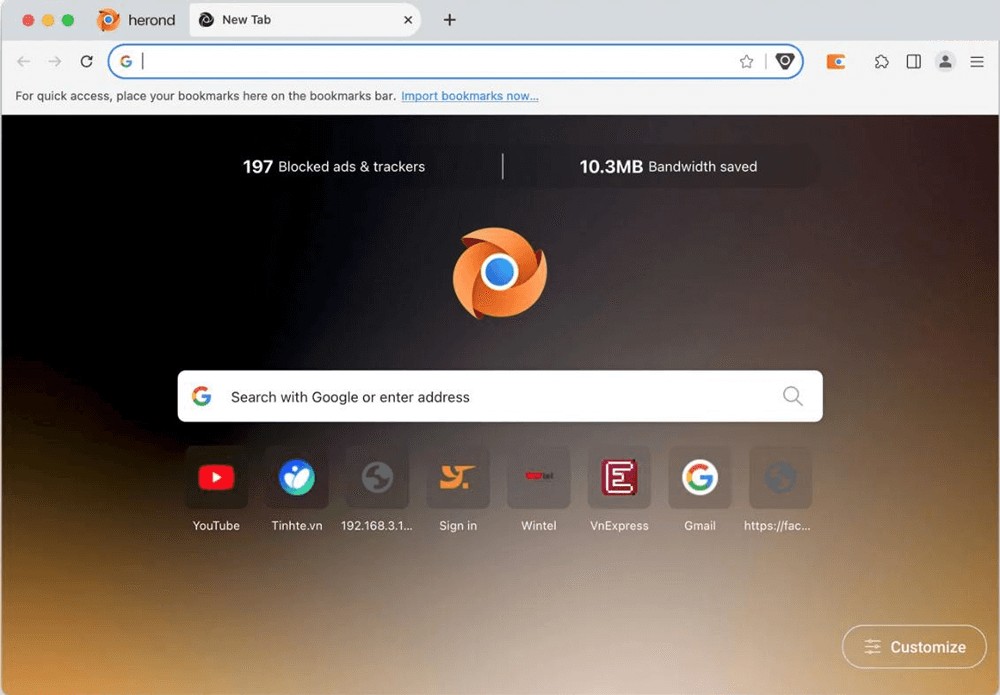 Giao diện chính của trình duyệt Herond Browser