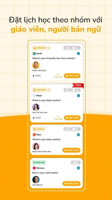 Đặt lịch học theo nhóm