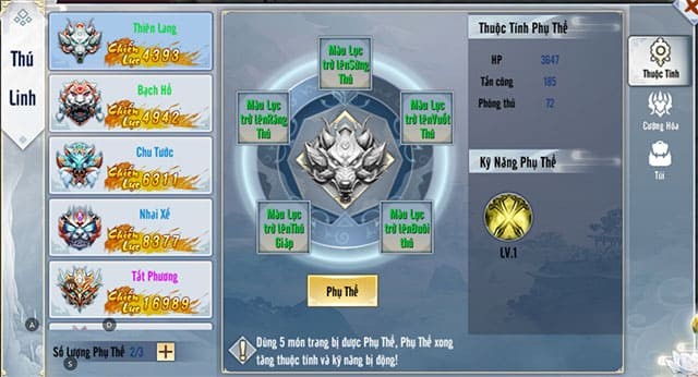 Lựa chọn thú linh chiến đấu