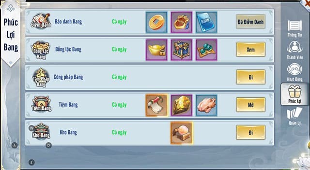 Phúc lợi bang hội game Hiên viên