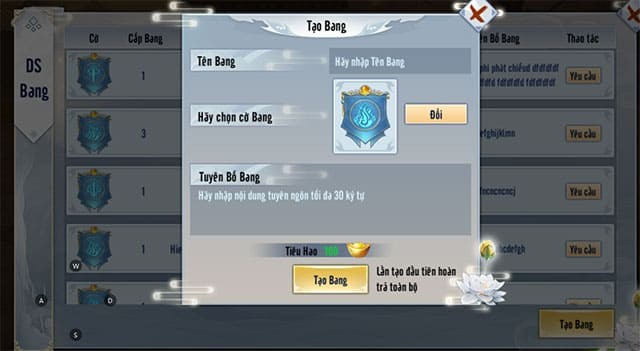 Tính năng tạo bang đơn giản