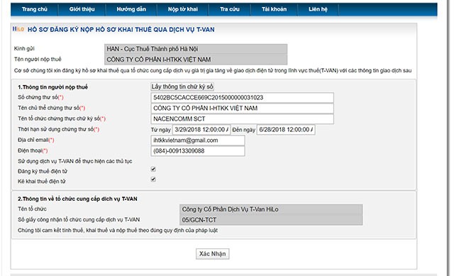 Đăng ký dịch vụ T-VAN