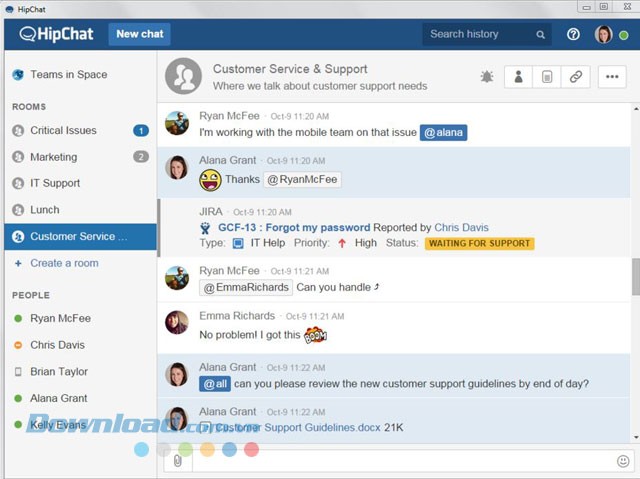 Giao diện ứng dụng chat miễn phí Hipchat