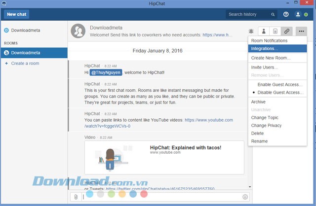 Các lựa chọn khác trong phòng chat