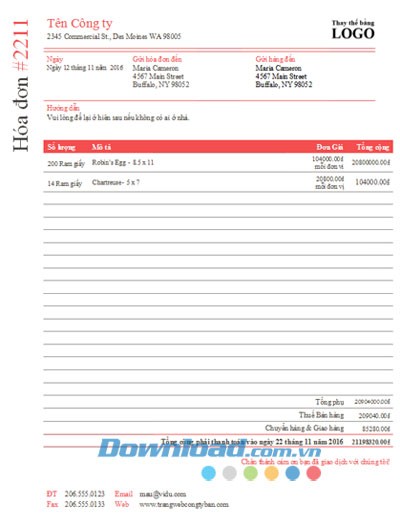 Hóa đơn màu đỏ