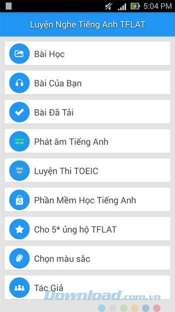 Giao diện chính của ứng dụng Học tiếng Anh VOA