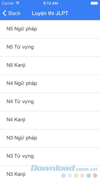 Luyện thi JLPT trong ứng dụng Học tiếng Nhật Mina
