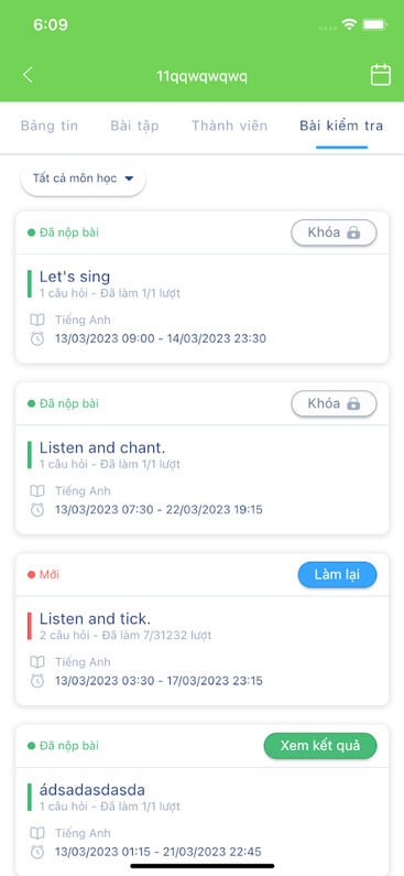 Hệ thống bài kiểm tra trên HocLieu