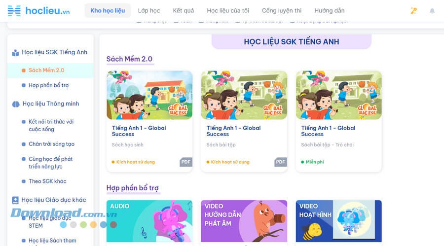 Kho học liệu đa dạng, phong phú từ lớp 1 đến lớp 12