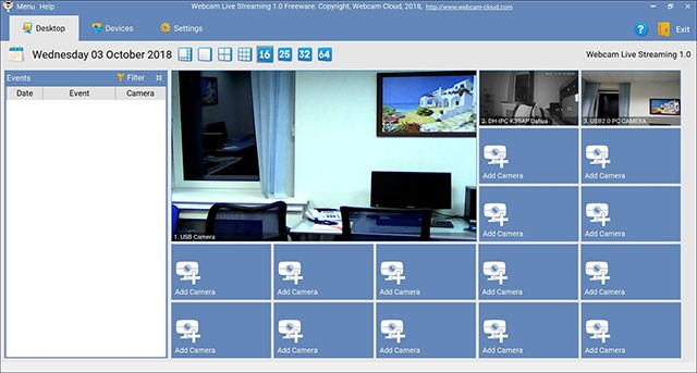 Giao diện chính của phần mềm quản lý camera chống trộm - Home Security Camera