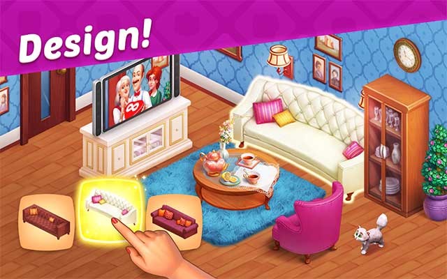 Homescapes cho Android có thiết kế đồ họa hoạt hình đáng yêu và rực rỡ sắc màu