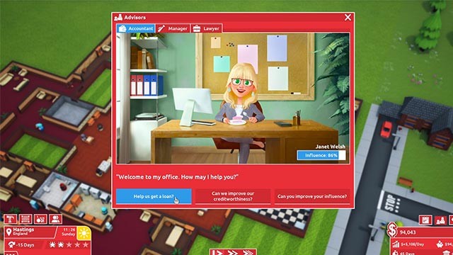 Bạn cần có ít nhất 3 cố vấn chính thuộc lĩnh vực quản lý, kế toán và luật sư trong khi chơi Hotel Architect