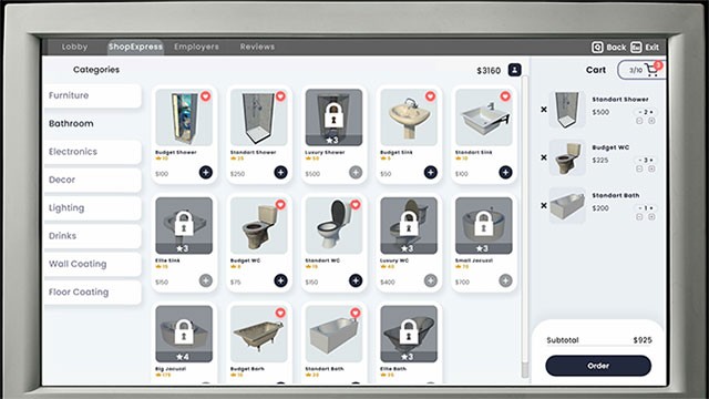 Hotel Business Simulator sở hữu kho item phong phú để lựa chọn cho phòng ốc và các khu vực khác