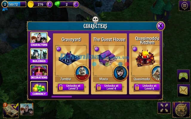 Hệ thống nhân vật của game Hotel Transylvania 2