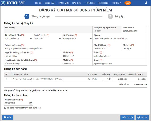 Đăng ký gia hạn sử dụng phần mềm