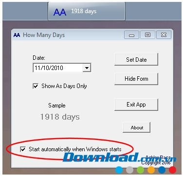 How many days với giao diện tự động đếm ngày