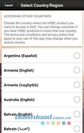 Chọn quốc gia đăng ký tài khoản