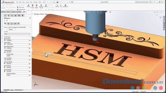 Giao diện chính của phần mềm thiết kế HSMWorks cho máy tính