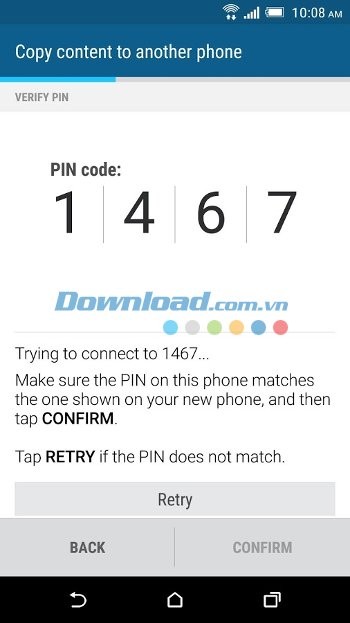 HTC Transfer Tool kết nối hai thiết bị với mã pin