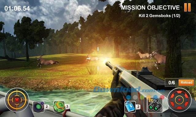 Giao diện chơi trong game Hunting Safari 3D trên Android