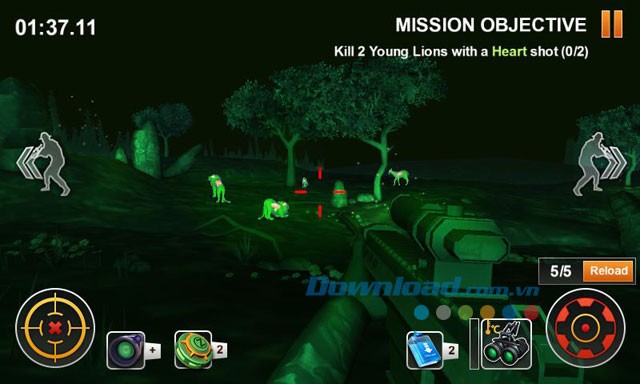 Giao diện chơi trong game Hunting Safari 3D trên Android