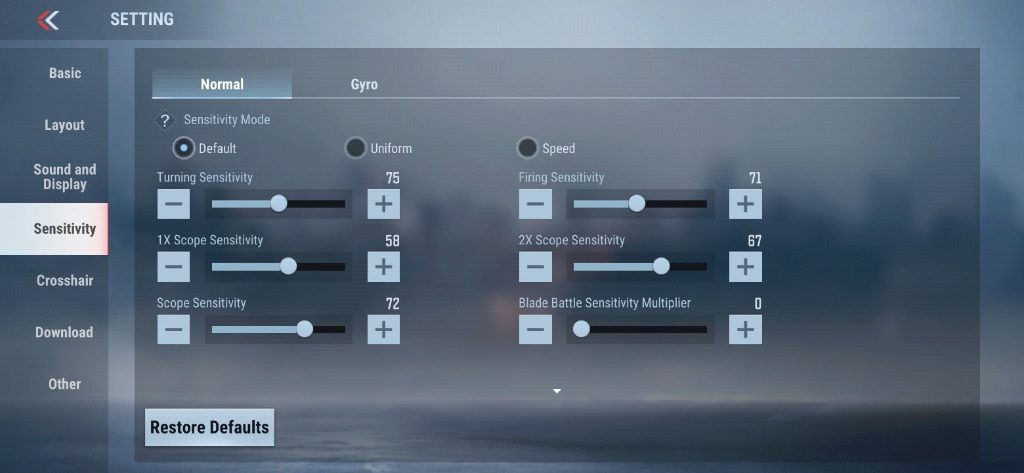 Cài đặt độ nhạy