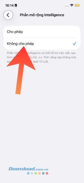 Lực chọn mục Không cho phép