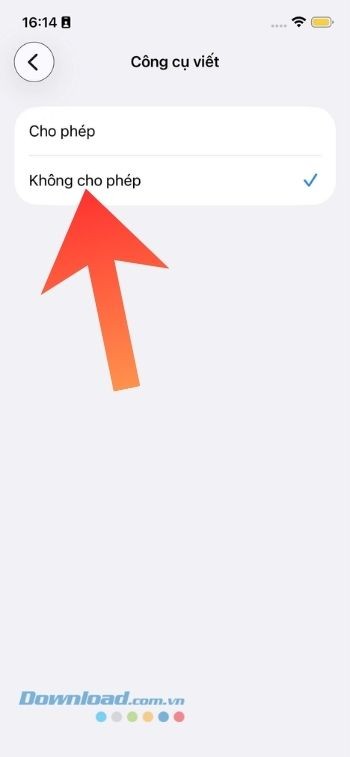 Tiếp tục chọn mục Không cho phép