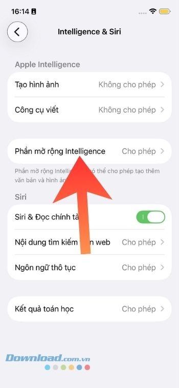 Nhấn vào mục Phẩn mở rộng Intelligence