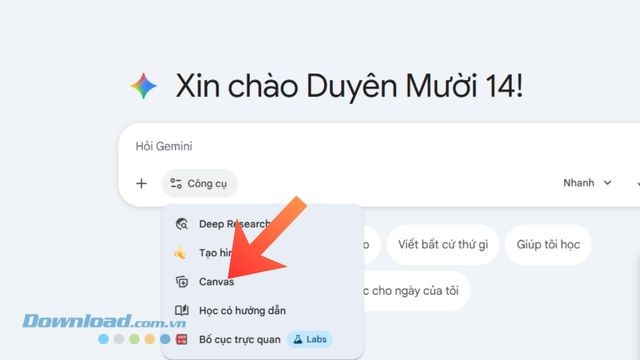 Chọn công cụ Canvas