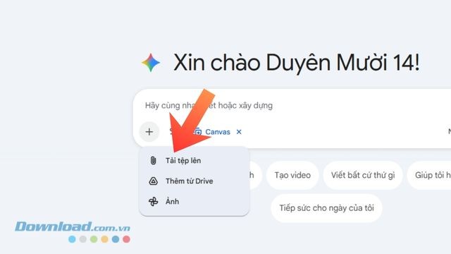 Click chuột vào mục Tải ảnh lên, Thêm ảnh từ Drive hoặc Ảnh