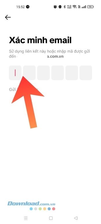 Nhập mã xác minh email