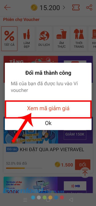Ấn vào nút Xem mã giảm giá