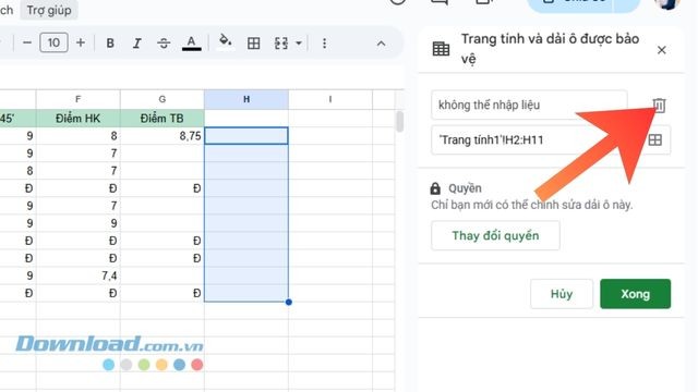 Click chuột vào biểu tượng thùng rác