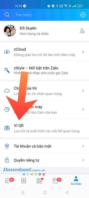 Ấn vào mục Ví QR