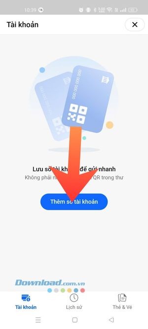 Chạm vào nút Thêm số tài khoản