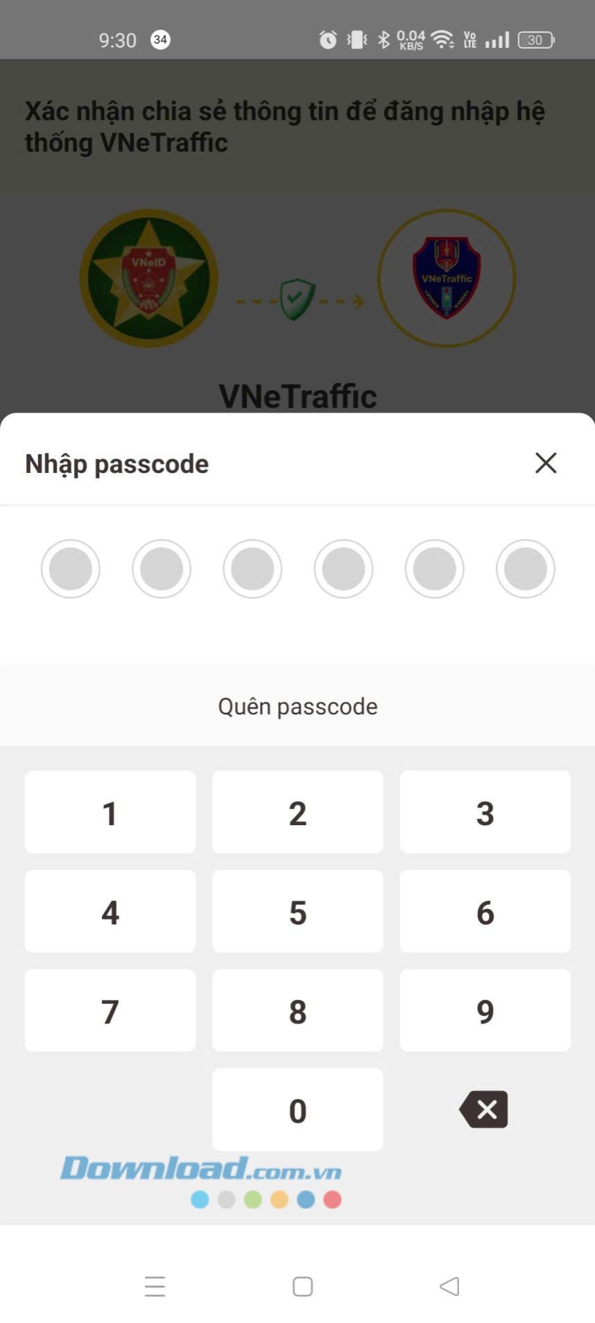 Nhập mật khẩu xác thực tài khoản VNeID