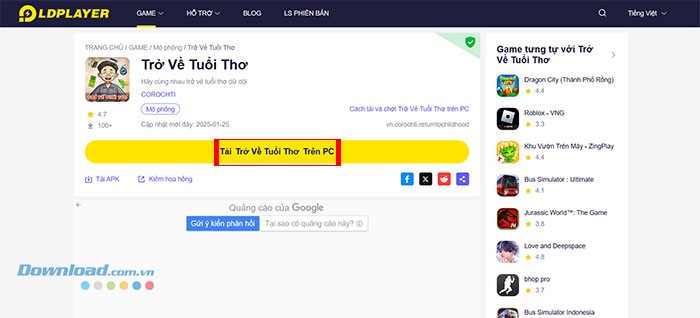 Hướng dẫn tải và cài đặt game Trở Về Tuổi Thơ trên PC
