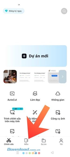 Nhấn vào mục Mẫu