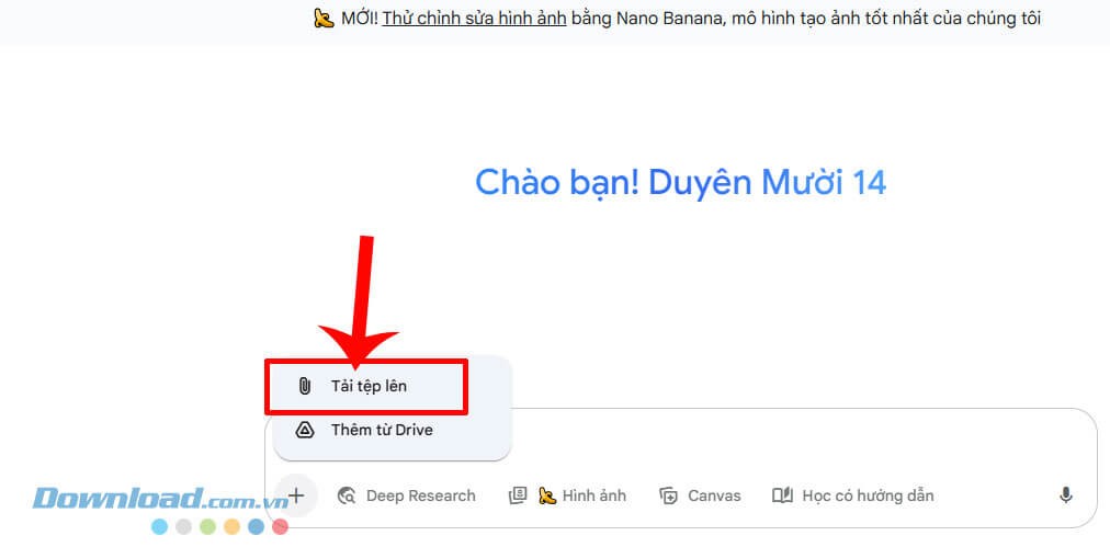 nhấn vào mục Tải tệp lên