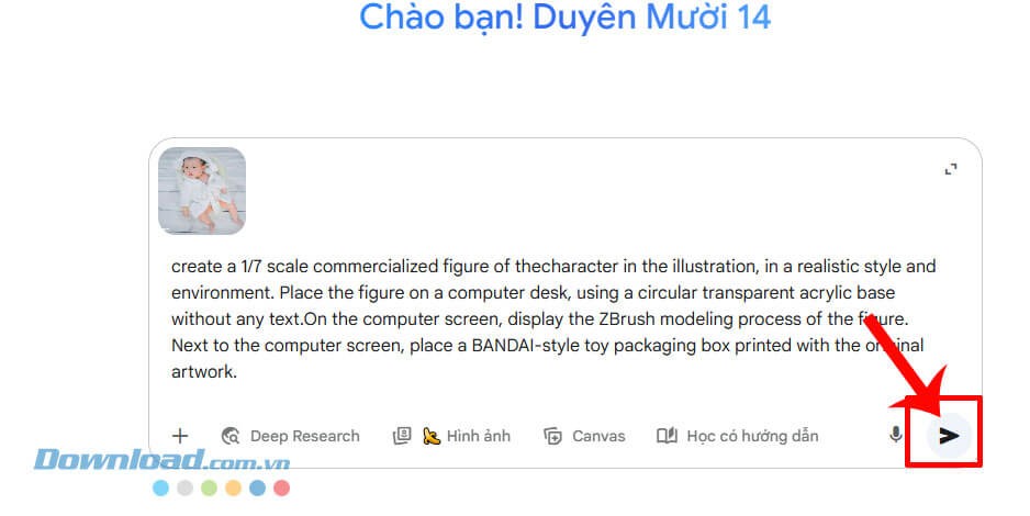 Nhập đoạn prompt bất kỳ rồi ấn nút Gửi