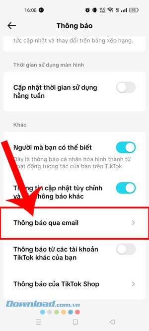Ấn vào mục Thông báo qua Email