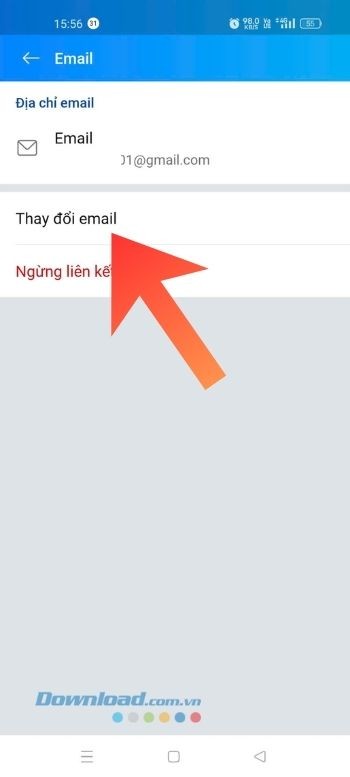 Ấn vào mục Thay đổi email