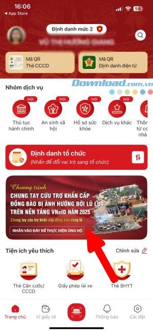 Hướng dẫn ủng hộ đồng bào vùng lũ trên VNeID
